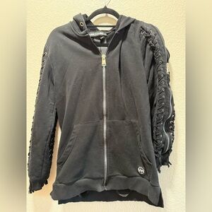 SAW Clothing Brand Zip & Lace Up Sleeve Gothic Grunge Hoodie Unisex Size L